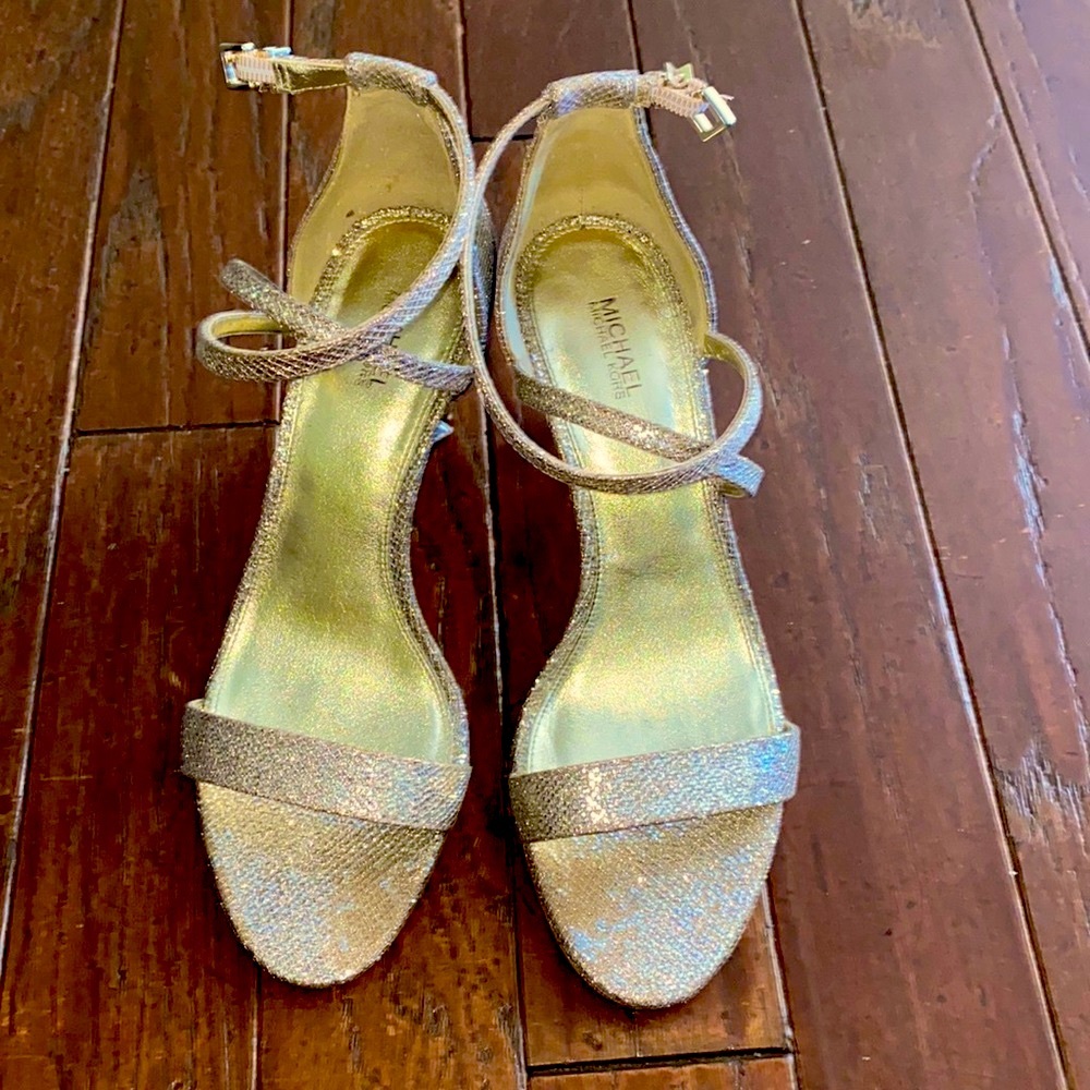 Stunning Gold sparkle strappy high heels by Michael Kors like new
